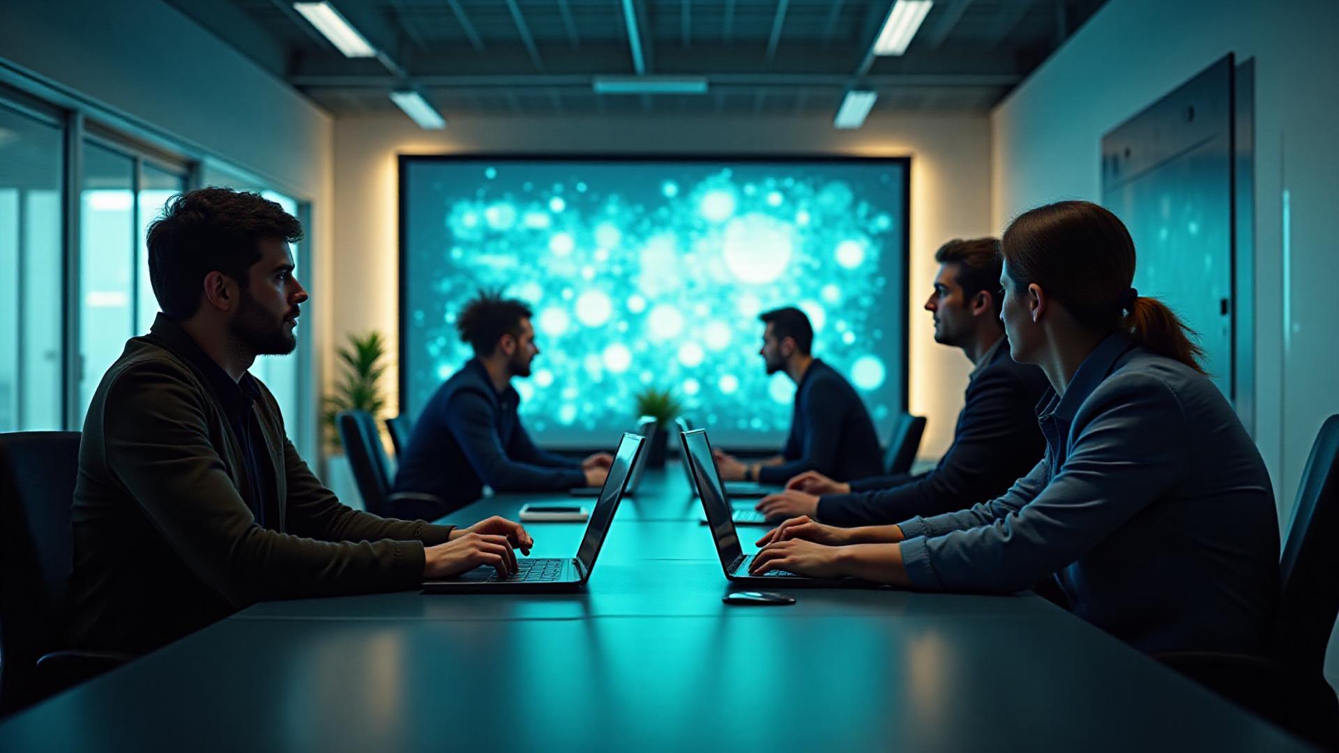 Kozmos Rapor ekibinin ofis ortamında, parlak bir geleceğe bakarken çekilmiş geniş açılı fotoğrafı